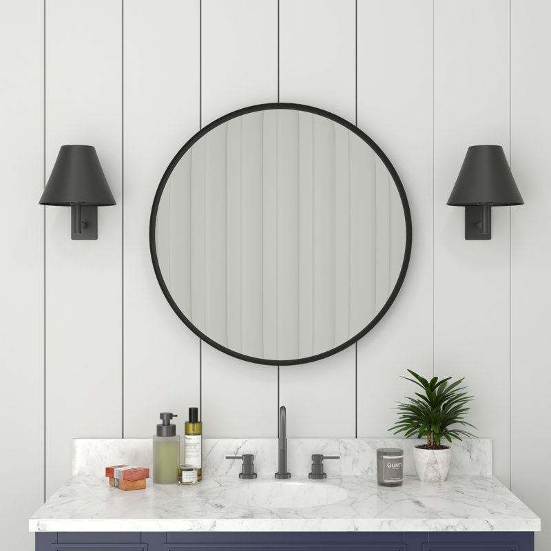 Metal Round Wall Mirror, Black