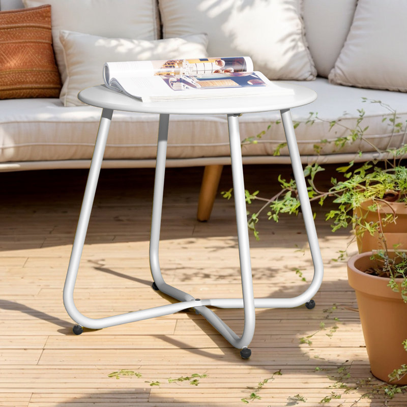 Mickelsen Steel Patio Side Table, White