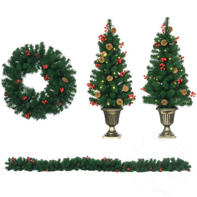 Ensemble de Noël avec couronne de guirlande et ensemble de 2 arbres d'entrée à DEL