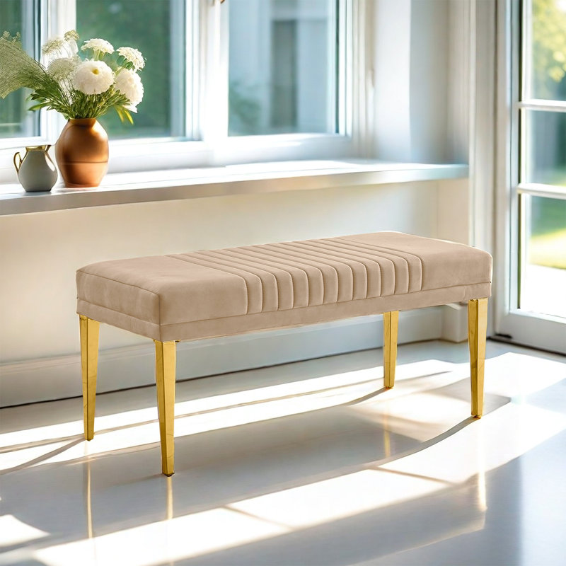 Brossard Velvet Upholstered Bench, Cream