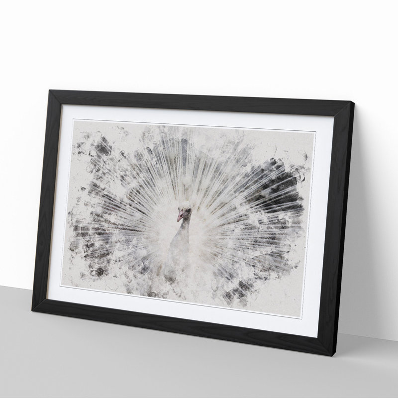White Peacock - Picture Frame Graphic Art, 65cm H x 90cm W x 2cm D, Black Framed