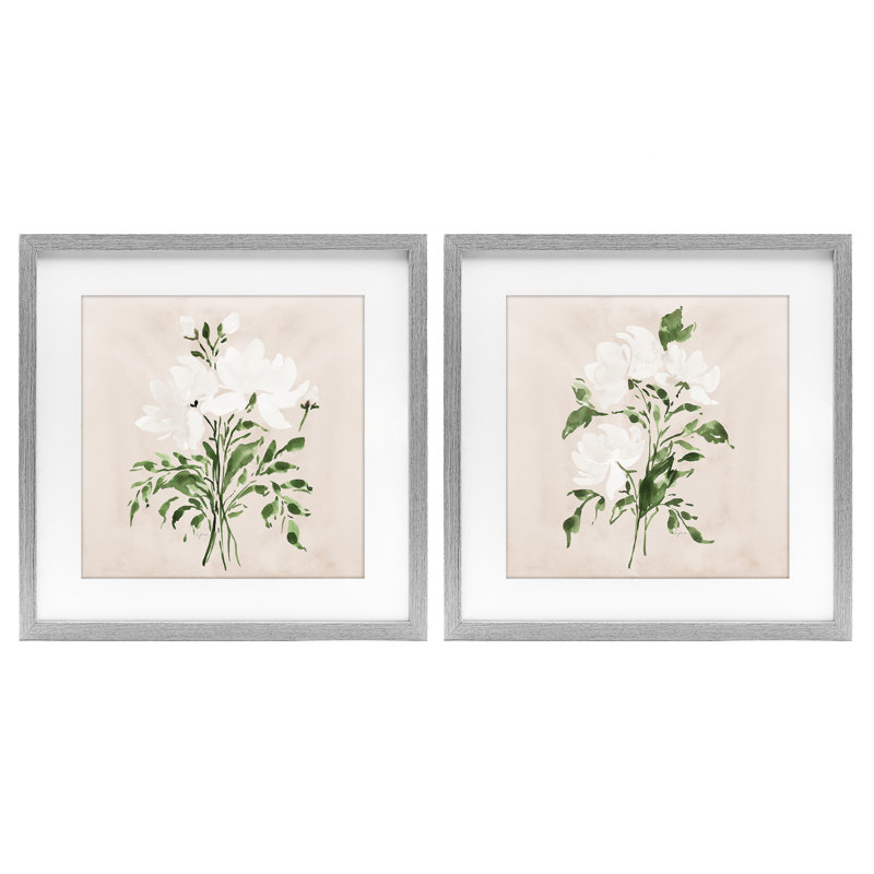 «White On Tan Botanicals», ensemble de 2 reproductions encadrées sous verre, design par Lucille Price, H 16 po x l 16 po