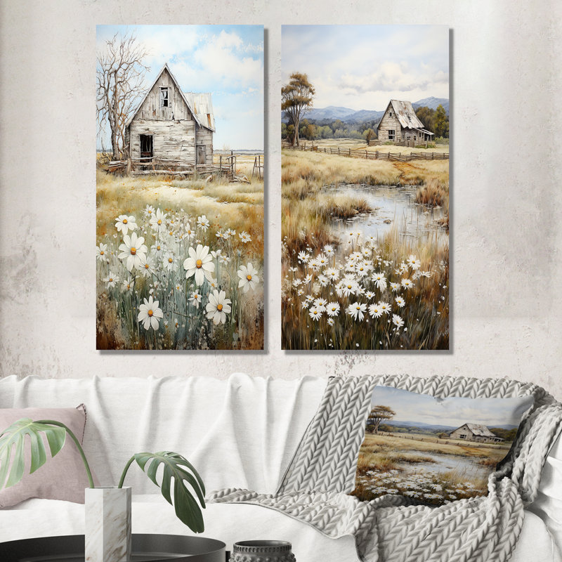 Farmhouse Quiet Retreat II - Ensemble d'art mural de ferme de 2 pièces, H 20 po x l 24 po, Toile tendue