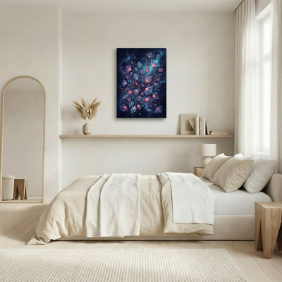 Art mural sur toile, "Vignes bleues et roses"