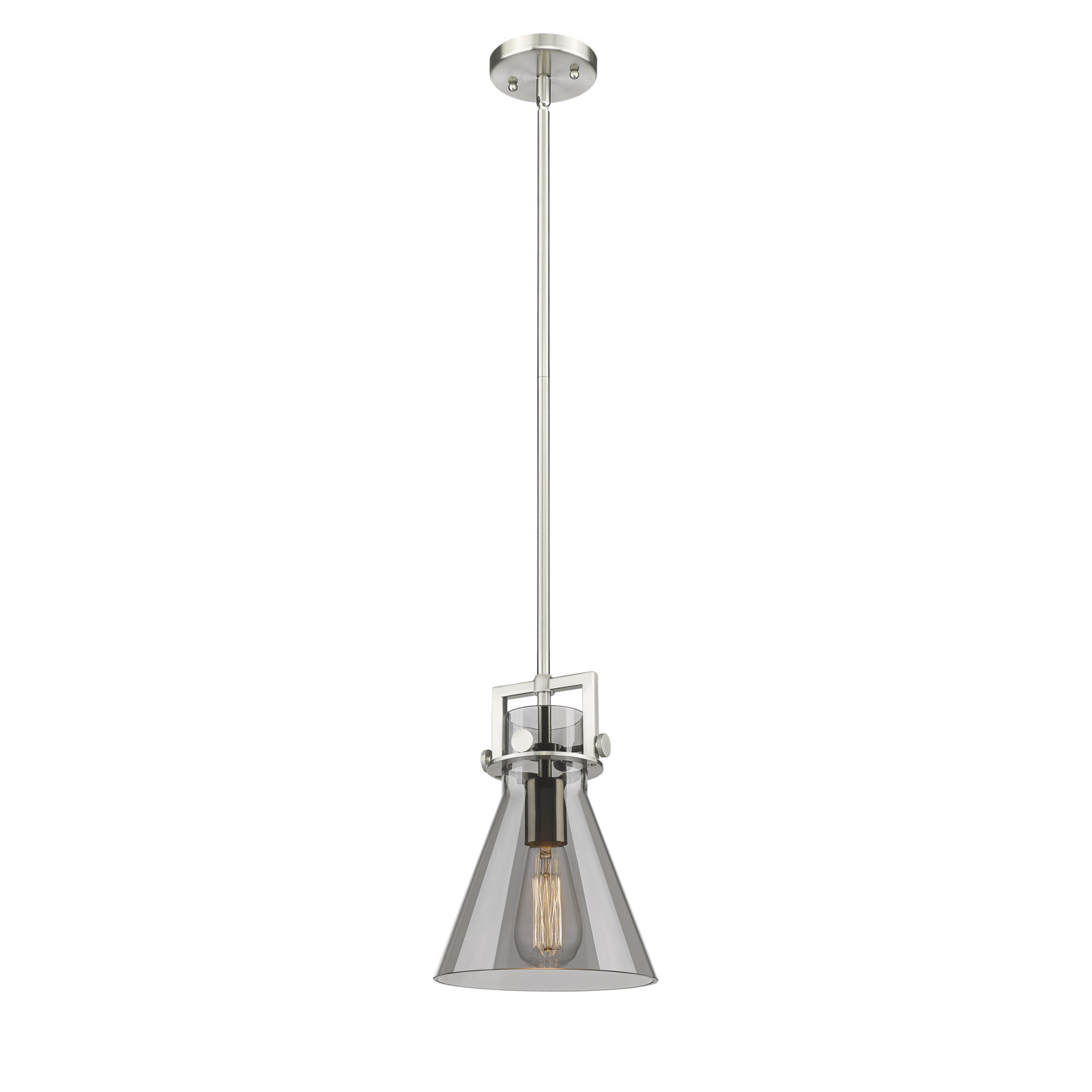 Coterie Single Light Glass Dimmable Pendant, Plated Smoke, Satin Nickel, 11.38" H x 8" W x 8" D