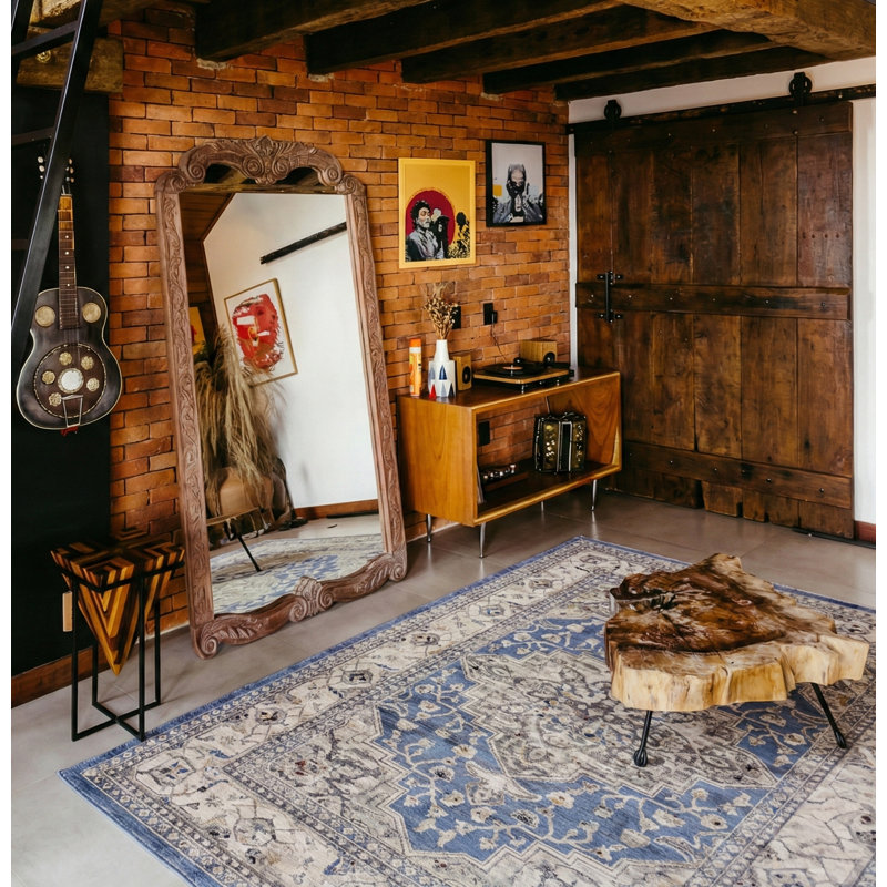 Bentancourt Persian Medallion Blue/Beige Area Rug, Rectangle 120 x 166cm