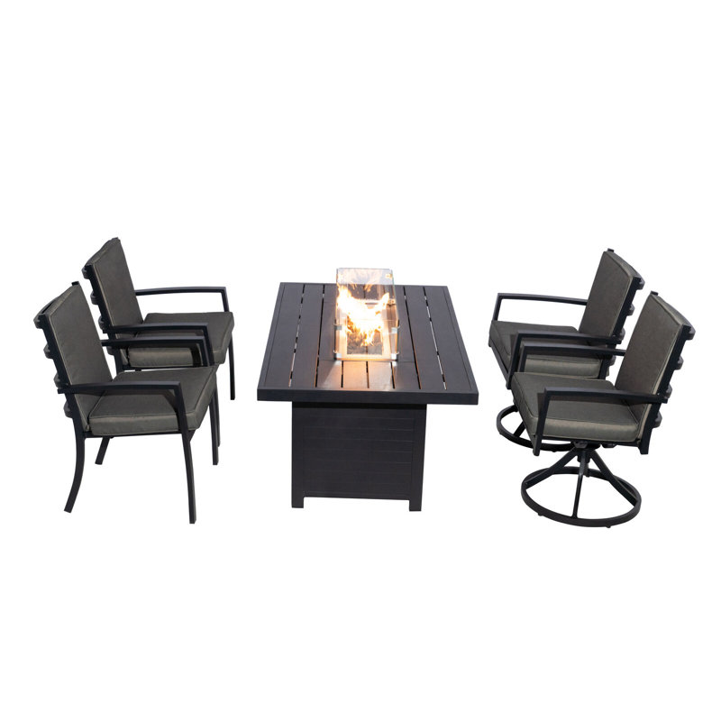 Dezeree 5 - Person Patio Dining Set Rectangular Table with Cushions Included, 64cm H x 85cm W x 145cm L