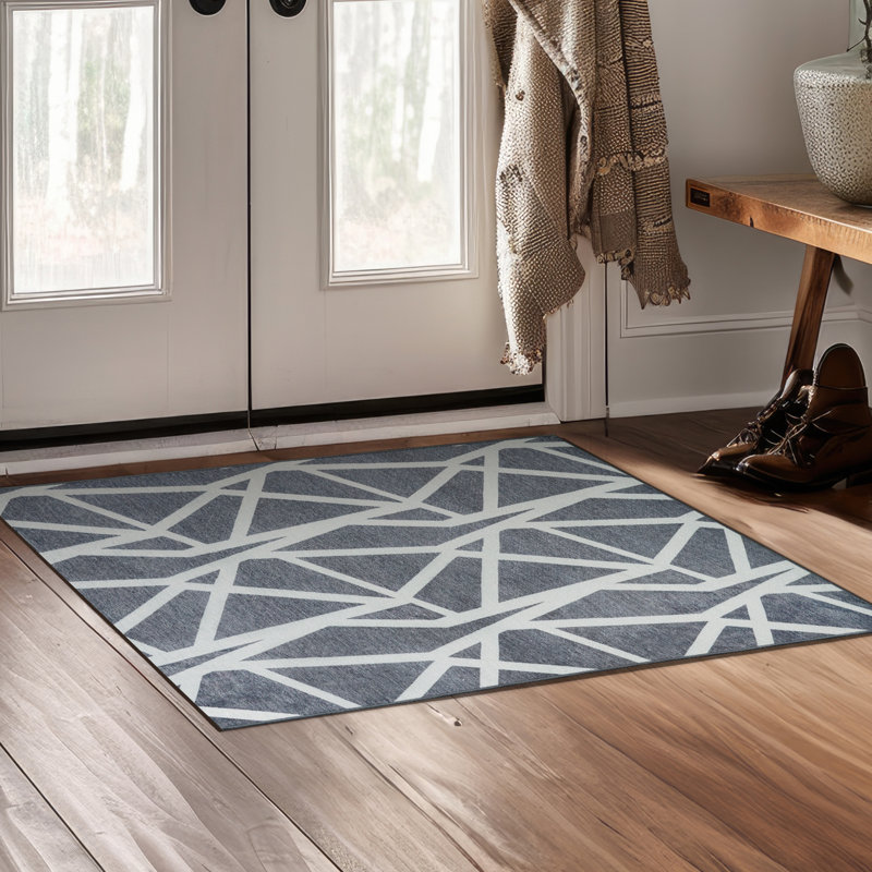 Intersections Slate Grey Washable Rug, Rectangle 3' x 5'