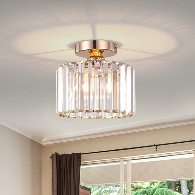 Deralyn Semi Flush Mount Ceiling Light, Modern Crystal Ceiling Light Fixture,Small Close to Ceiling Light for Living Room Bedroom Hallway Bathroom Kitchen Entryway with E26 Base