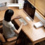 Bureau en L en bois massif avec 1 tiroir Burlywood-810959254-810959257-810959259