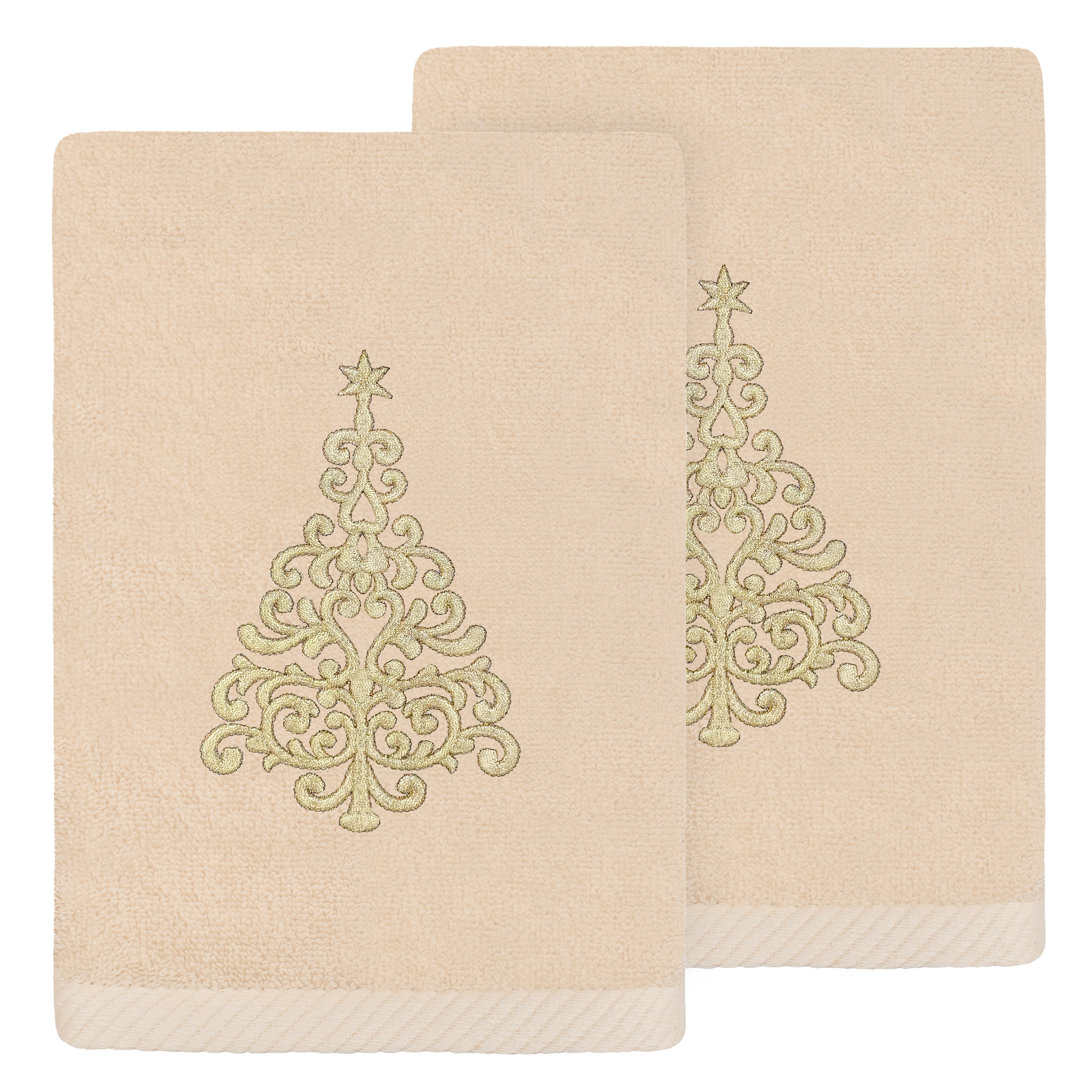 The Holiday Aisle® Christmas Gold Tree - Embroidered Luxury 100% Turkish Cotton Hand Towels (Set Of 2) The Holiday Aisle® 