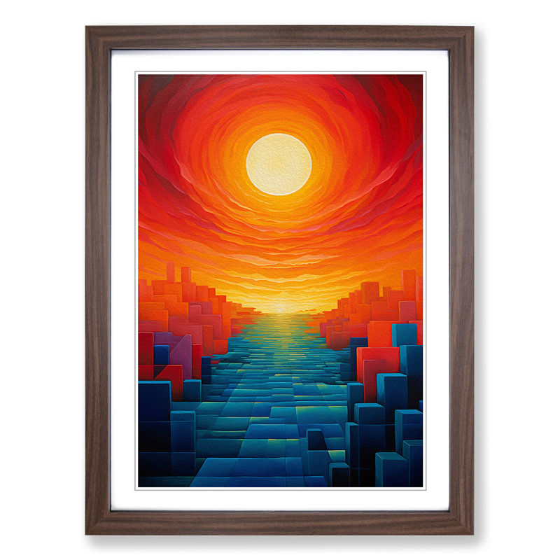 Sunset Orphism - Single Picture Frame Print on Wood, 34cm H x 25cm W x 2cm D, Walnut