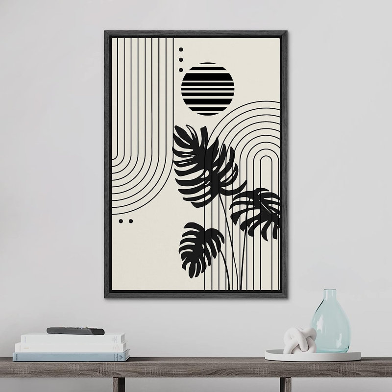 «Geometric Striped Polygon Tropical Palm Leaf», reproduction sur toile flottante, H 36 po x l 24 po x P 1,5 po, Cadre noir