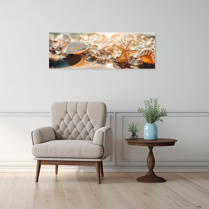Sandy Treasures Serene Tranquil Abstract Starfish Coastal Art mural, H 12 po x l 36 po