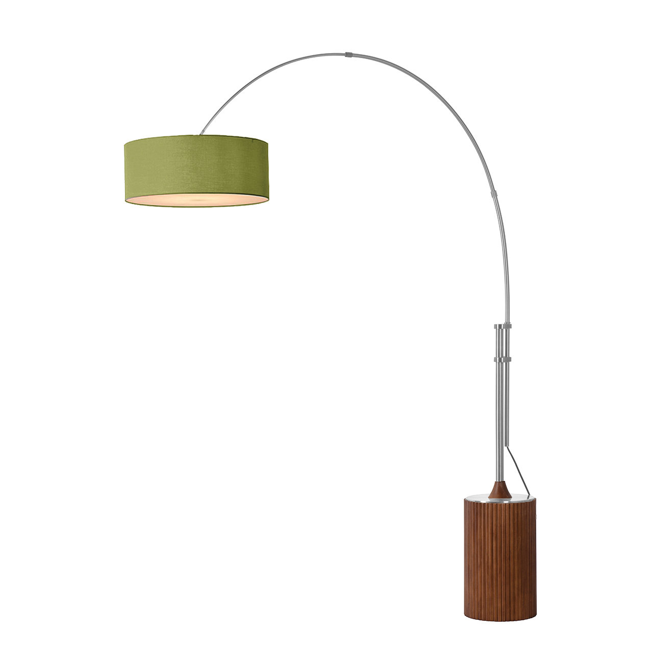 Tambo 92"H 1-Light Arc Lamp, White Linen Shade, Dark Walnut Base, Satin Nickel, Dimmable, for Living Room or Bedroom, Avocado