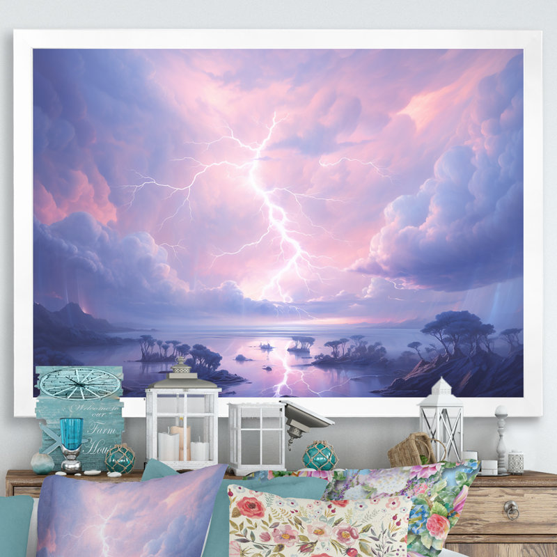 Kawaii Lightning Landscape - Lightning Canvas Prints, White Single Picture Framed, 34" H x 44" W x 1.5" D