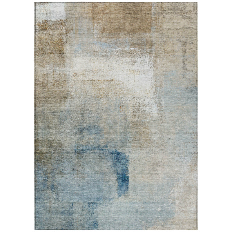 Tapis extérieur lavable abstrait taupe 8 'x 10' beige et ivoire