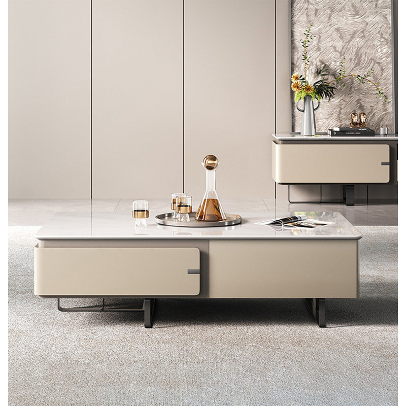 Modern minimalist marble coffee table, 16.14" H x 51.18" L x 27.56" W