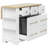 Versatile White Kitchen Island With 6 Drawers, Pull-Out Trash Can, And Drop Leaf, Featuring Power Outlet And 5 Open Racks For Enhanced Functionality-1811585992