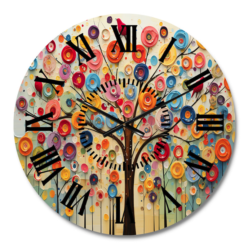 Horloge murale colorée à 3 arbres à motif abstrait africain, Médium
