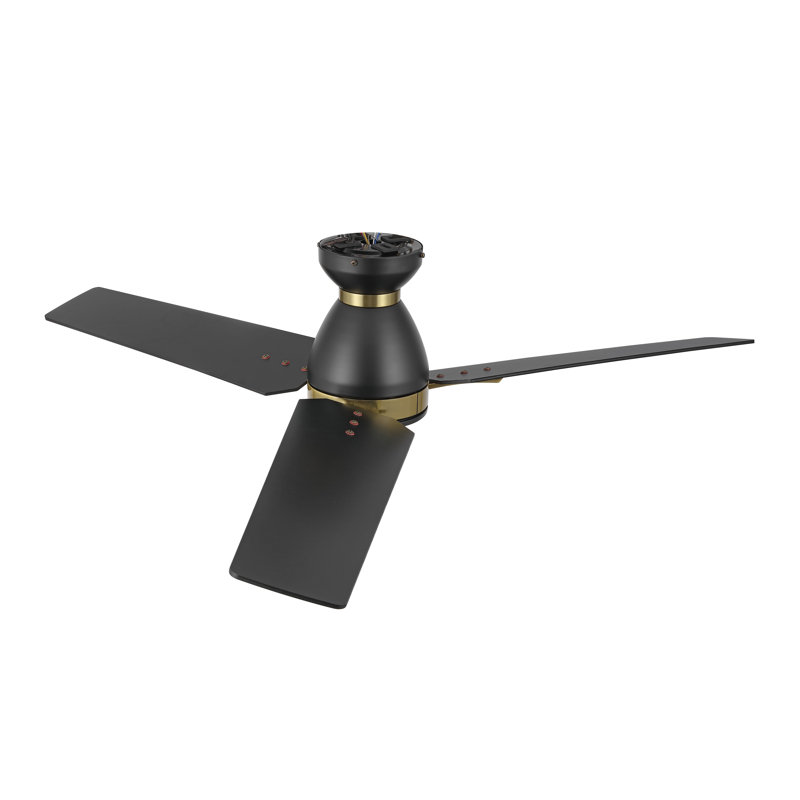 3 Blades Indoor Flush Mount Ceiling Fan With Light Kit, 52", White/Gold
