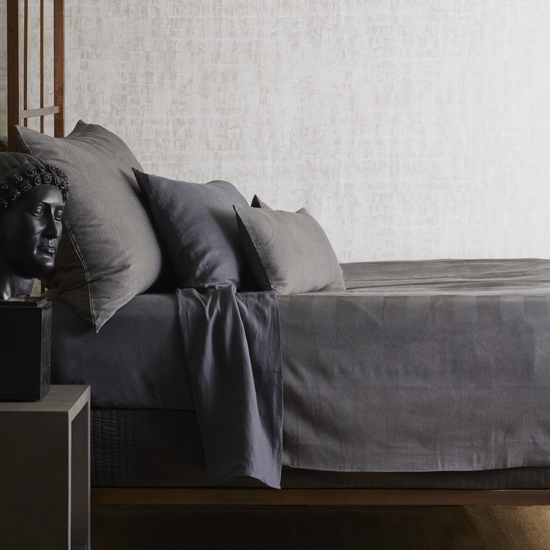 Linen Duvet Cover Set, King Duvet Cover + 2 King Shams, Charcoal