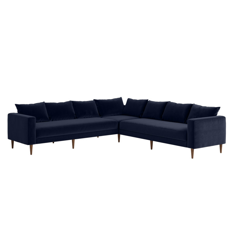 Essential 7-Seat Corner Sectional, Indigo Recycled Velvet, Dark Brown