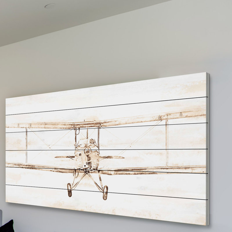 «Bi-Plane», reproduction d'art sur bois blanc, H 30 po x l 60 po x P 1,5 po