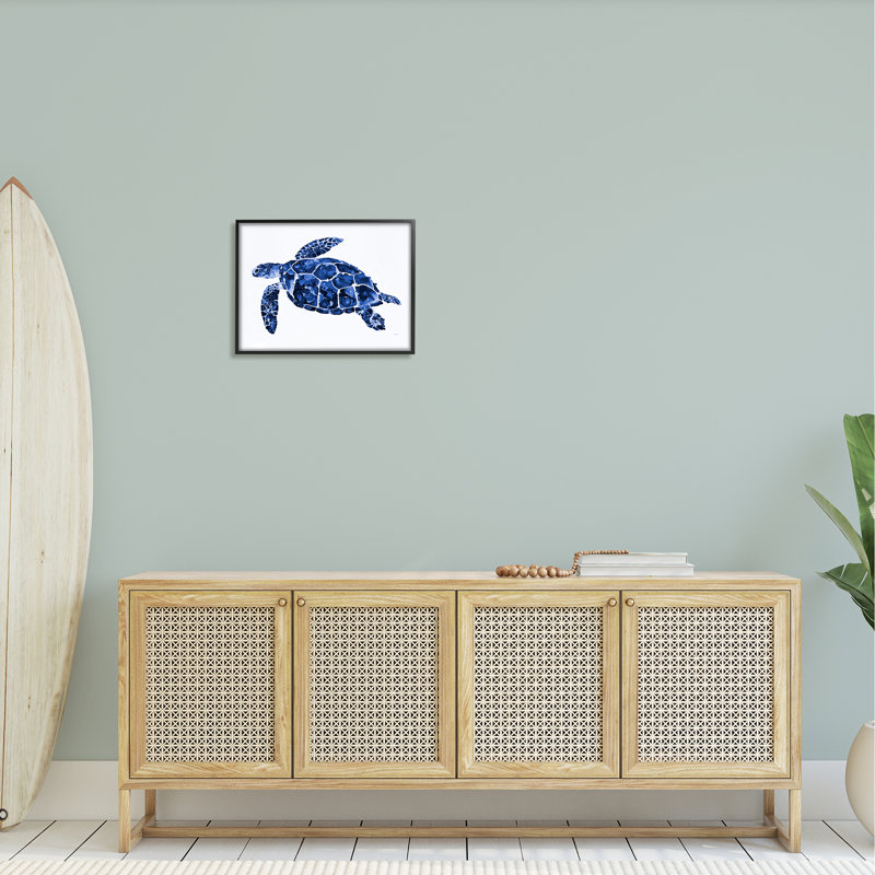 Tortue bleue mouchetée, H 16 po x l 20 po x P 1,5 po, Giclée encadrée noir minuit