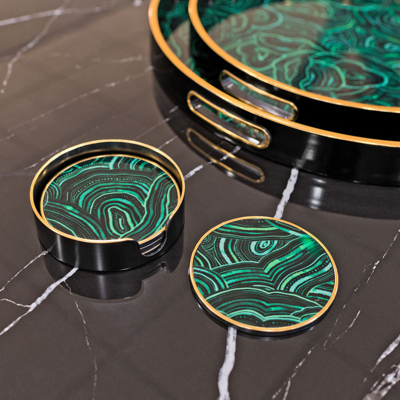 LLB- Round coaster setof 4 Malachite