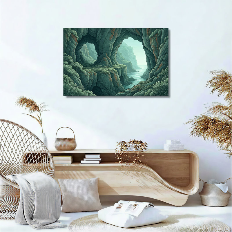 Art mural sur toile Teal Rock Cave Archway Ocean View, H 12 po x l 18 po
