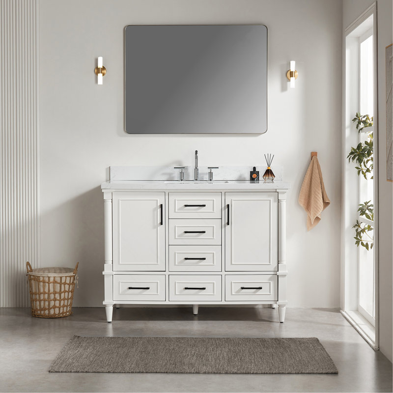 Meuble-lavabo simple autoportant de 48 po avec 2 ensembles de poignées libres entièrement assemblé