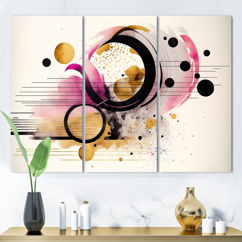 Rose abstrait - 3 pièces sur toile, H 28 po x l 36 po x P 1 po, Toile tendue
