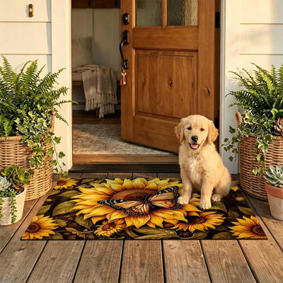  Non-Slip Indoor Outdoor Door Mat, 24"x36",Dark sunflower entry