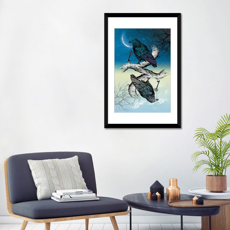 «Raven Night and Day», impression sur toile, H 24 po x l 16 po x P 1 po, Papier d'art encadré noir, Blanc