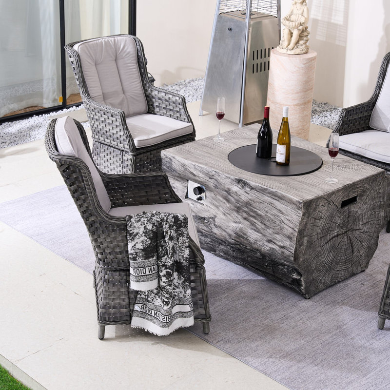Nouriah 4-Person Outdoor Conversation Set With Fire Pit Table, White, Gray