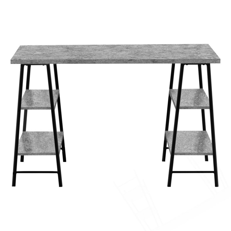 Modern Computer Desk With Storage Shelves, Gray