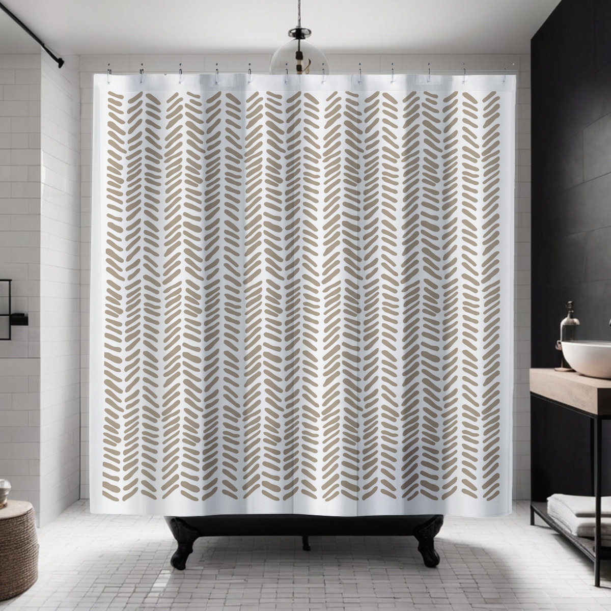 Thora Tribal Shower Curtain, ThoraVee Beige