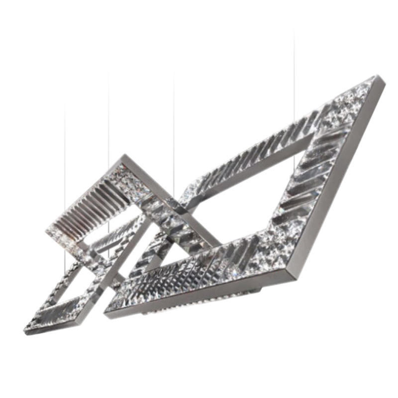Lustre carré en chrome 36 lumières, Laiton brossé, H 102 po x l 102 po x P 102 po, Givré