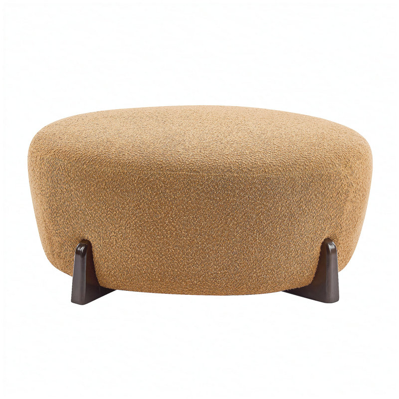 Modish Round Ottoman: Boucle Top with Splayed Rubber Wood Legs, Pumpkin Orange, Pumpkin Orange