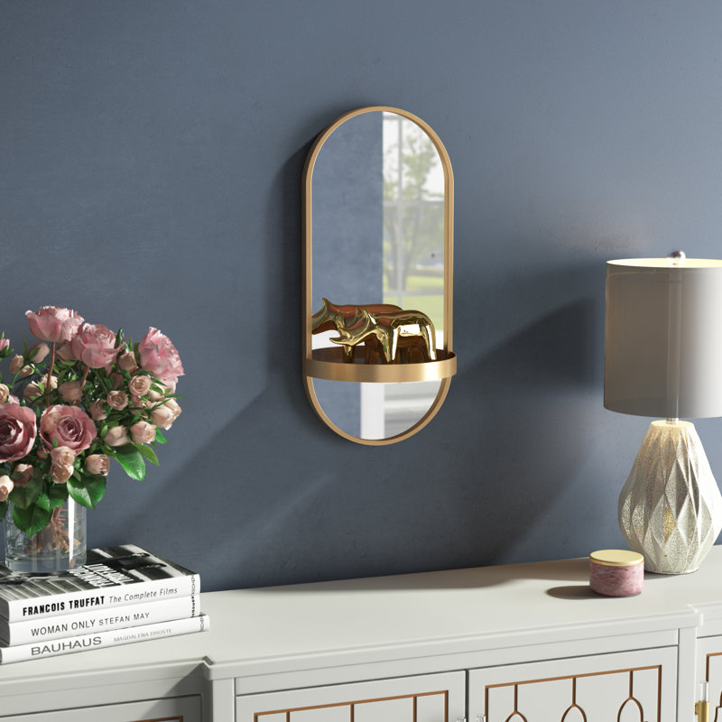 Miroir biseauté moderne et contemporain Lumi, Doré, H 38 po x l 16 po