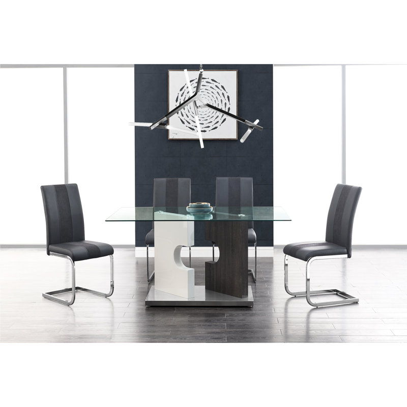 Table de salle à manger à deux tons piédestal, acier inoxydable, supports en métal, gris, peut accueillir 6 bases en acier, jusqu'à des sièges