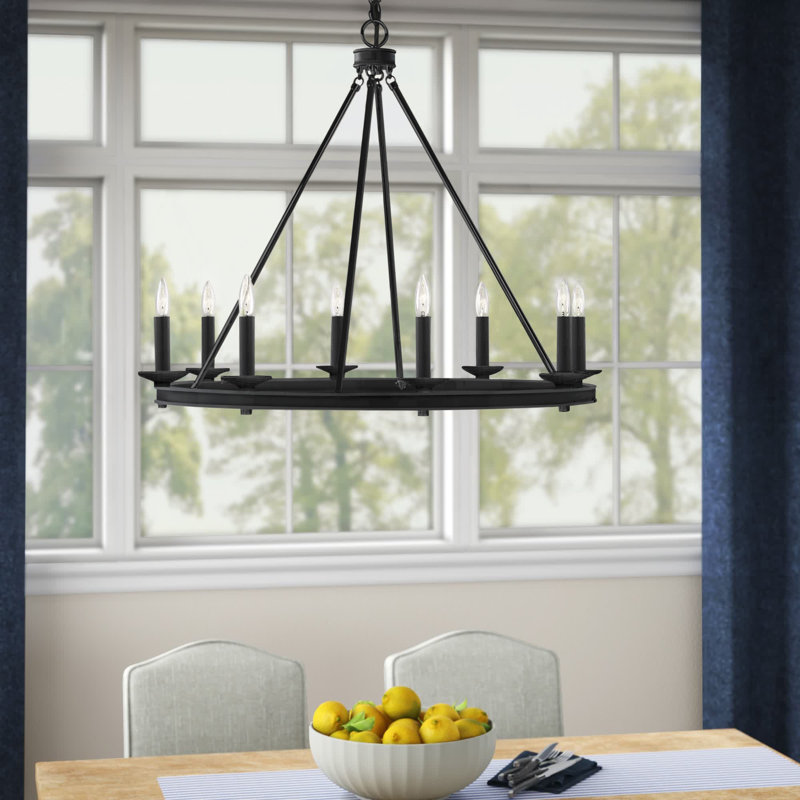 8-Light Chandelier, Noir mat, H 25 po x l 33 po x P 33 po, 8