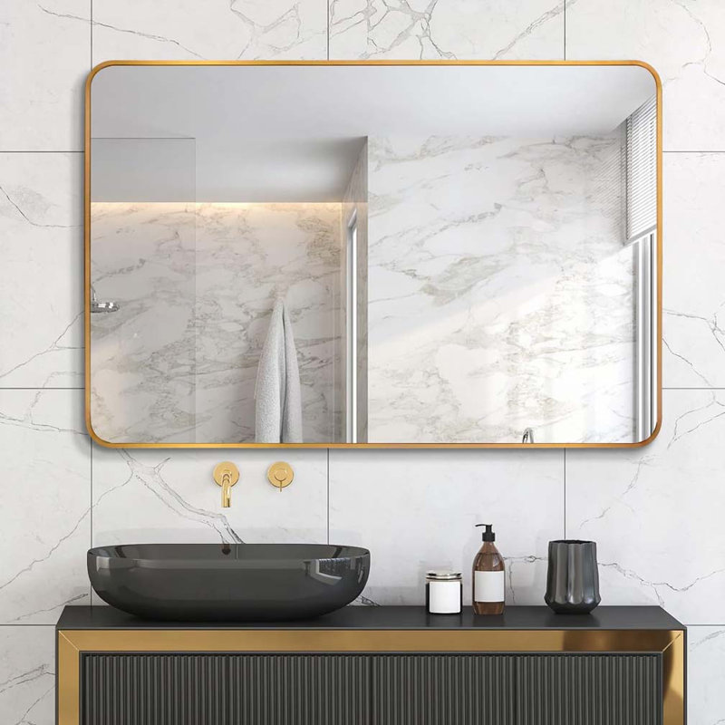 Miroir mural pour salle de bain, Doré, Rectangulaire, 30 po x 22 po