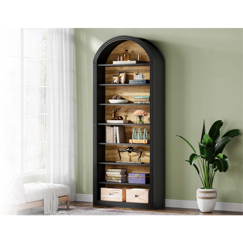Elegant 8-Tier Arched Open Display Storage Shelving Unit, Perfect For Organizing And Decorating Living Spaces, Black/Brown