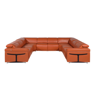 Stanwinn 8 – Piece 4 Power Reclining Top Grain Italian Leather Sectional with Power Headrest