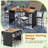 7-piece Patio Bar Dining Set Pe Rattan Furniture Set With Acacia Wood Tabletop & Soft Cushions