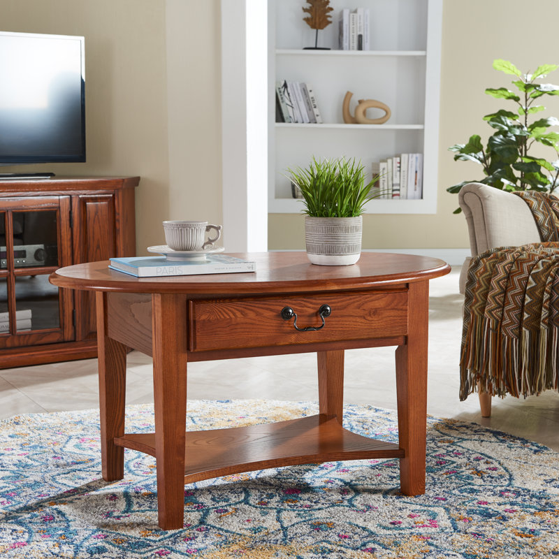 Oval Solid Wood Coffee Table, Medium Oak