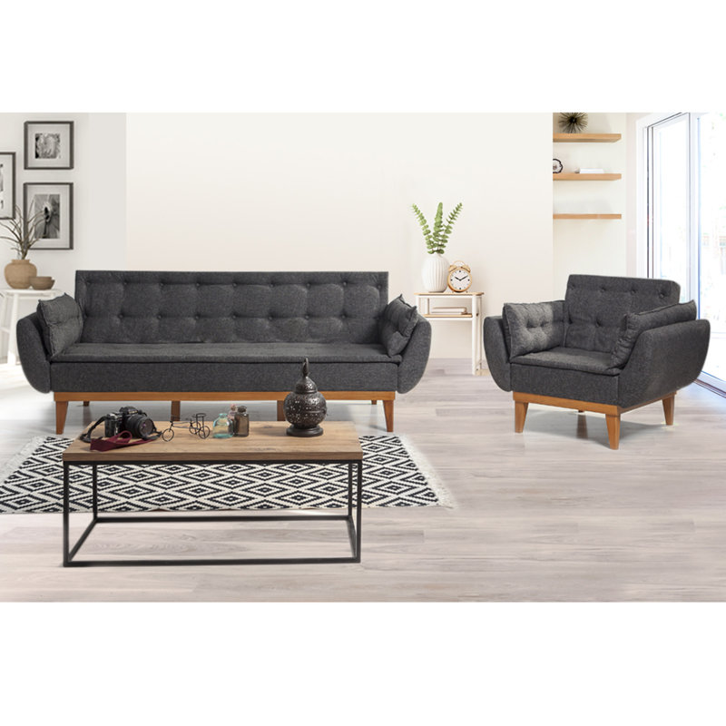 Ensemble de salon inclinable 2 pièces Aucoin, 100 % lin anthracite