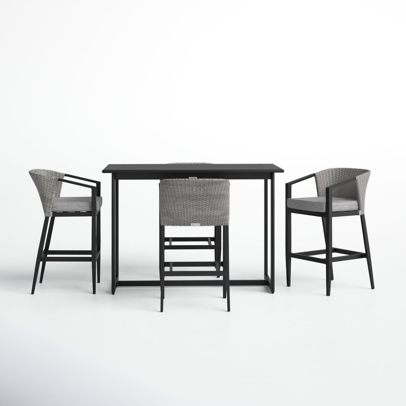 Chave Outdoor Patio 5-Piece Rectangular Table Set in Aluminum with Grey Cushions
